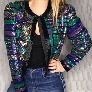 Vintage Laurence Kazar Sequin Beaded Silk Jacket